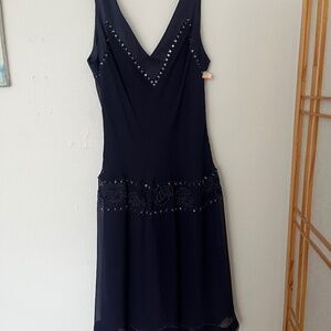 Vintage Nine West blue silk cocktail dress 6/8/10 perfect condition drop waist
